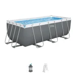 Piscina tubular de acero gris rectangular 4.1x2.01x1.22 m con depuradora de cartucho y escalera de seguridad BESTWAY